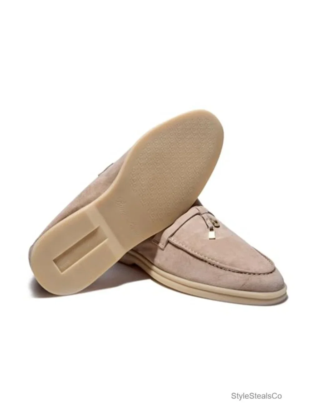 Genuine Suede Leather Loafers with Charm Accents - Women's